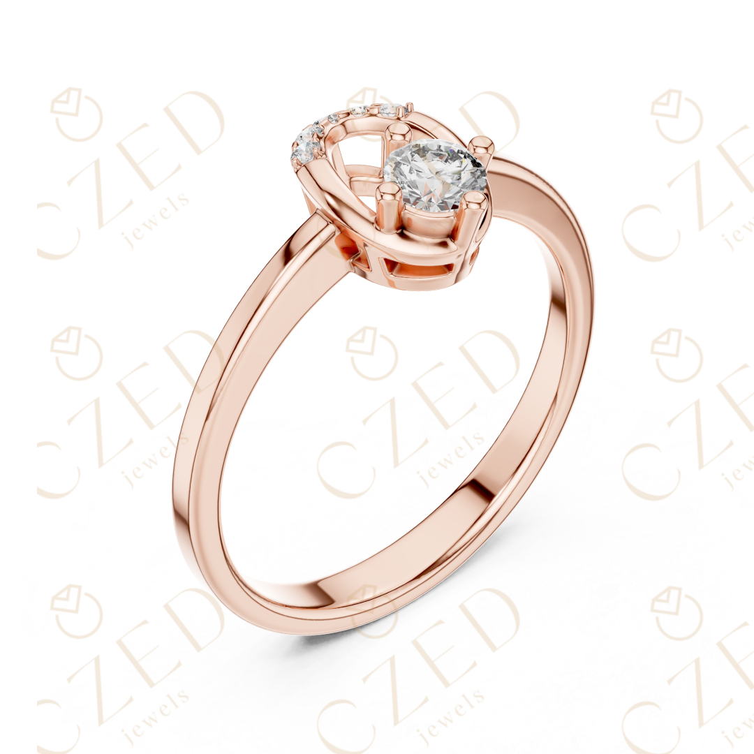 Round Brilliant Solitaire Diamond Ring with Arched Side Accent