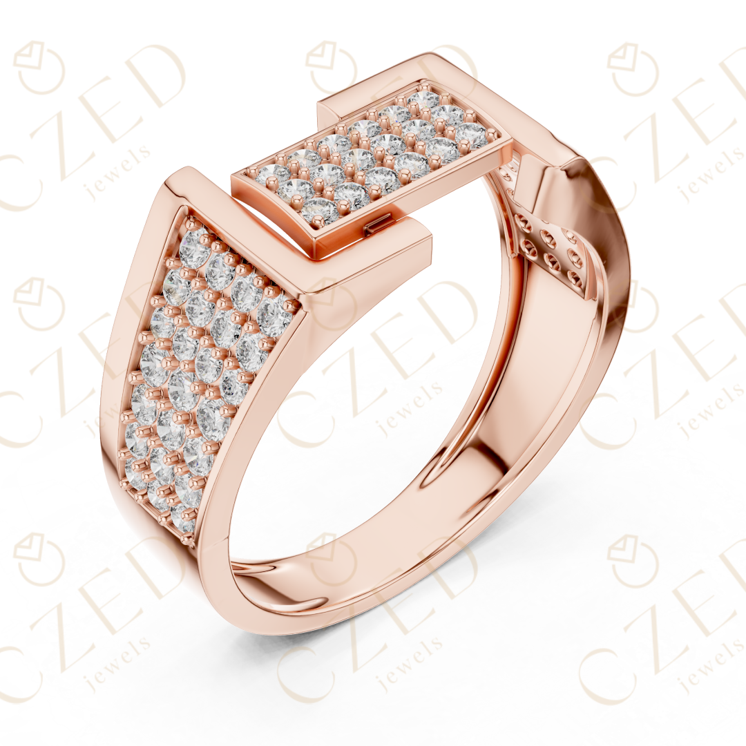 Round Cut Diamond Pavé Panel Men’s Band with Structured Frame