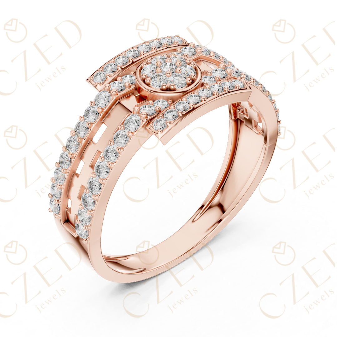 Round Brilliant Diamond Halo Panel Band Ring