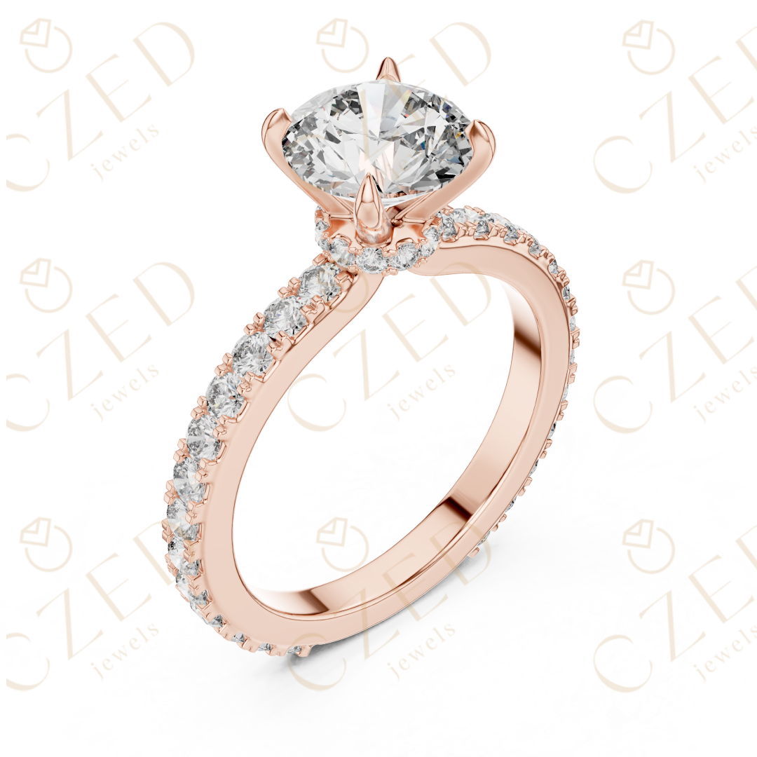 Round Cut Diamond Solitaire Ring with Pavé Side Stones