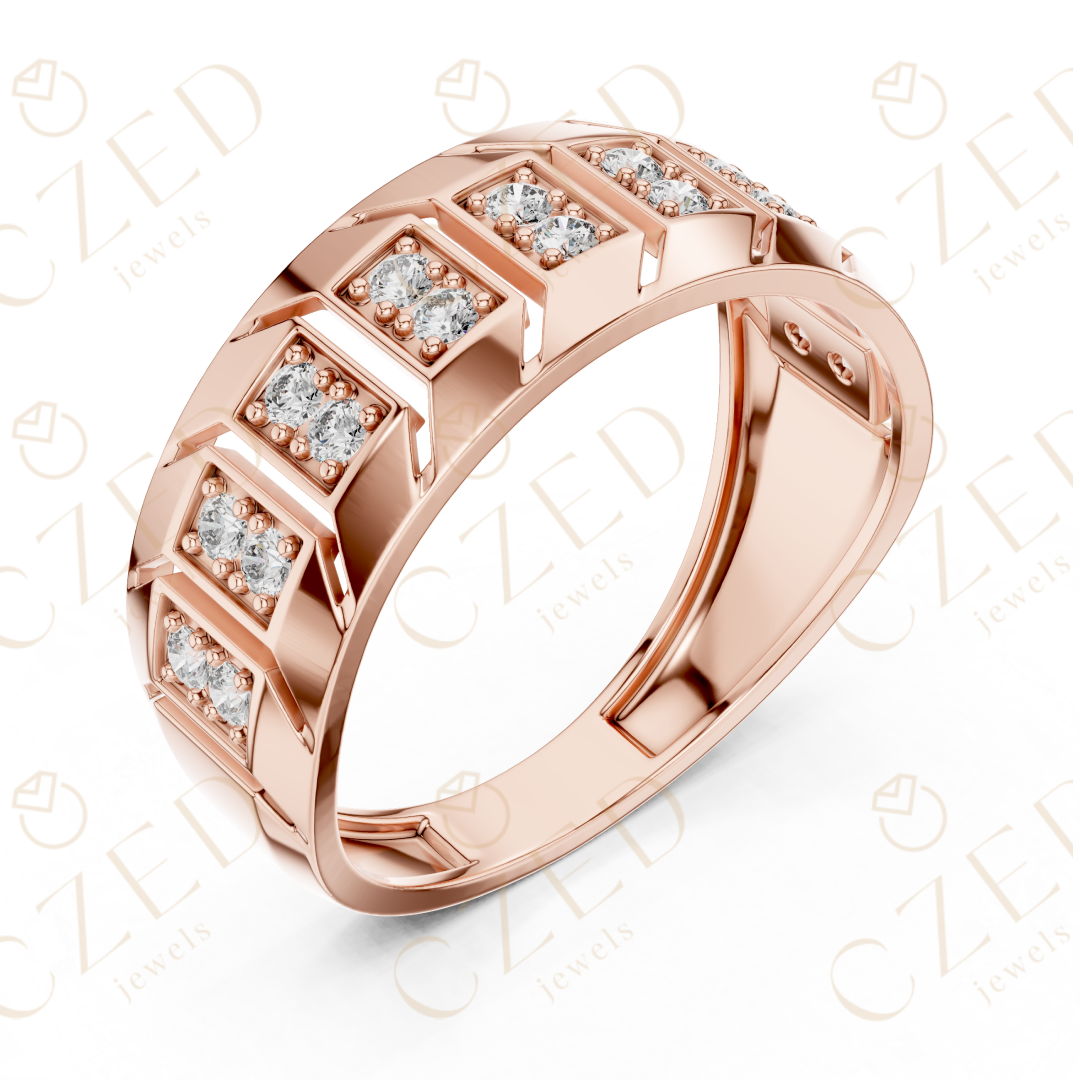 Round Brilliant Diamond Geometric Panel Band Ring