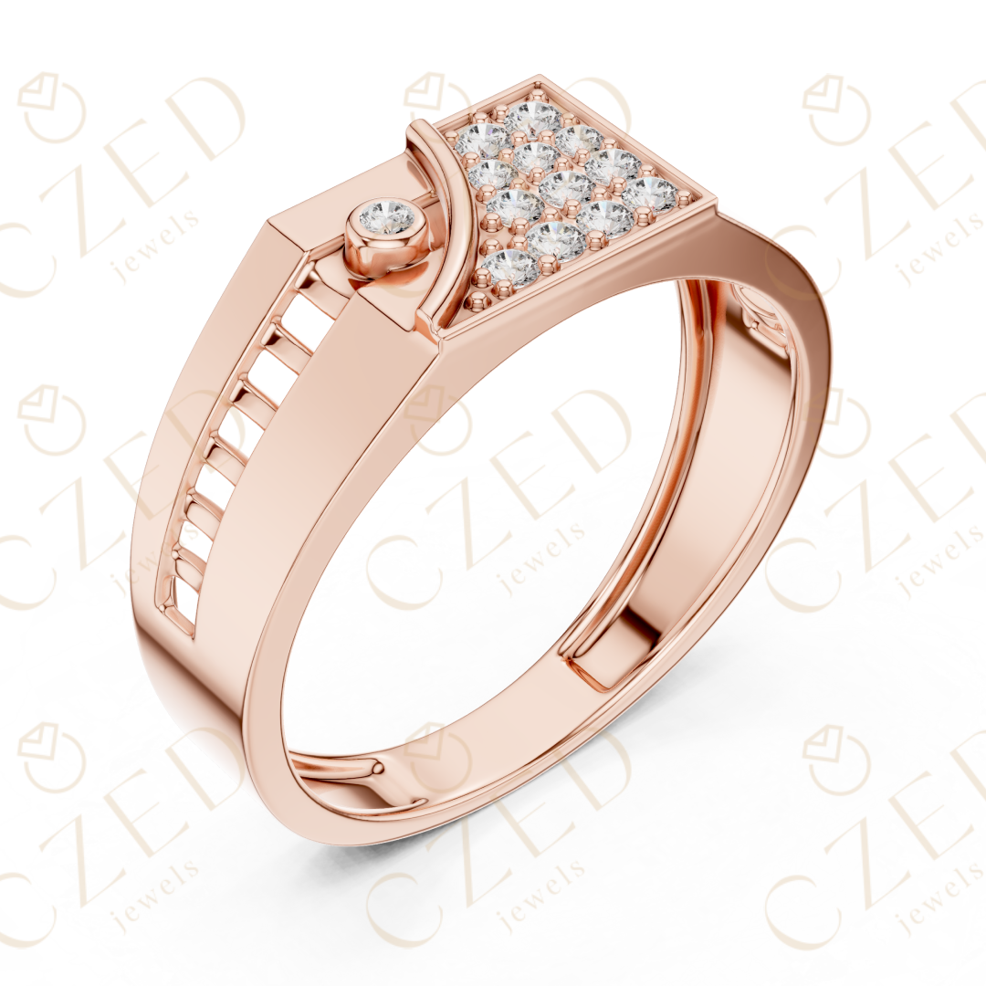 Round Brilliant Diamond Geometric Panel Pavé Band Ring