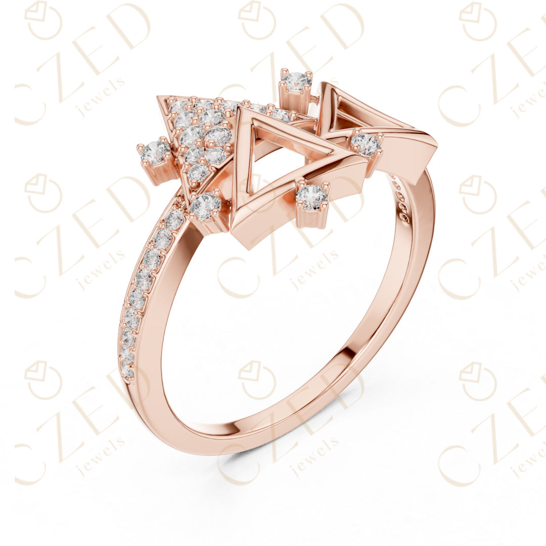 Geometric Triangle Cluster Diamond Ring with Pavé Accents
