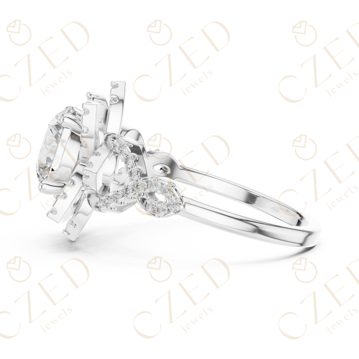 Round Cut Floral Halo Diamond Engagement Ring