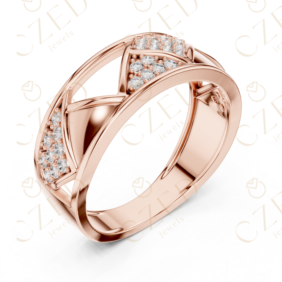 Round Cut Diamond Geometric Cross Band Ring