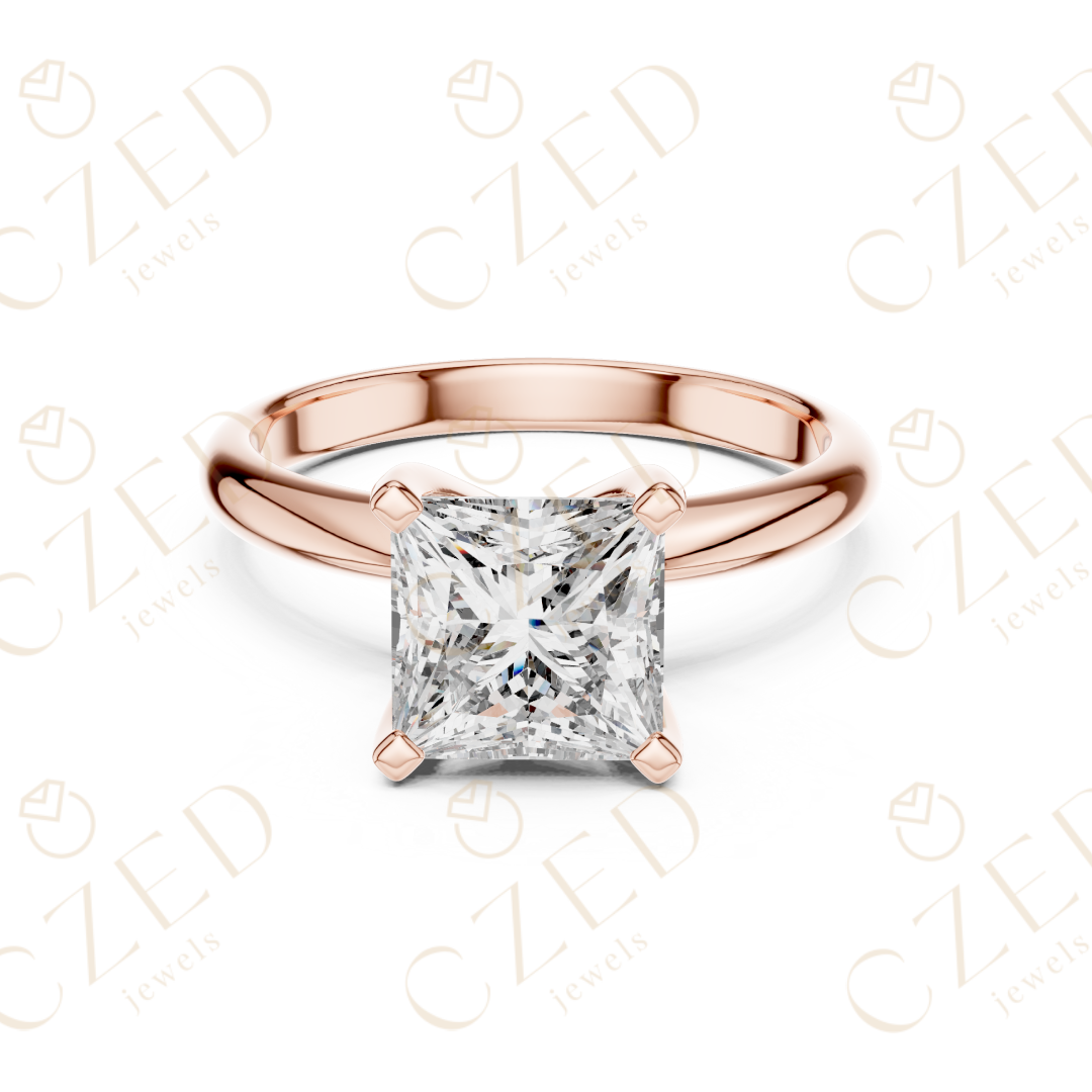 Princess Cut Solitaire Diamond Ring with Classic Refined Band