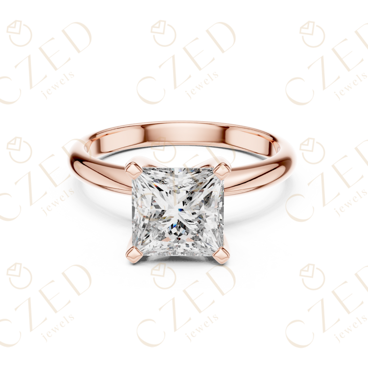 Princess Cut Solitaire Diamond Ring with Classic Refined Band