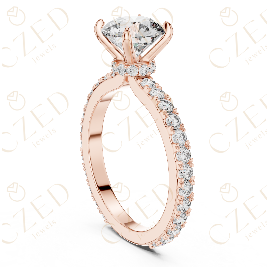 Round Cut Diamond Solitaire Ring with Pavé Side Stones