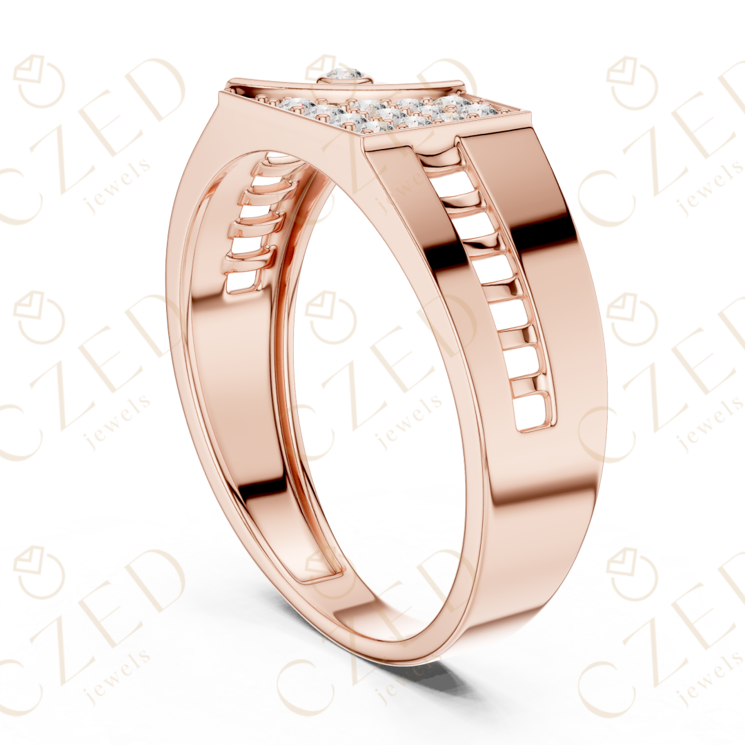 Round Brilliant Diamond Geometric Panel Pavé Band Ring