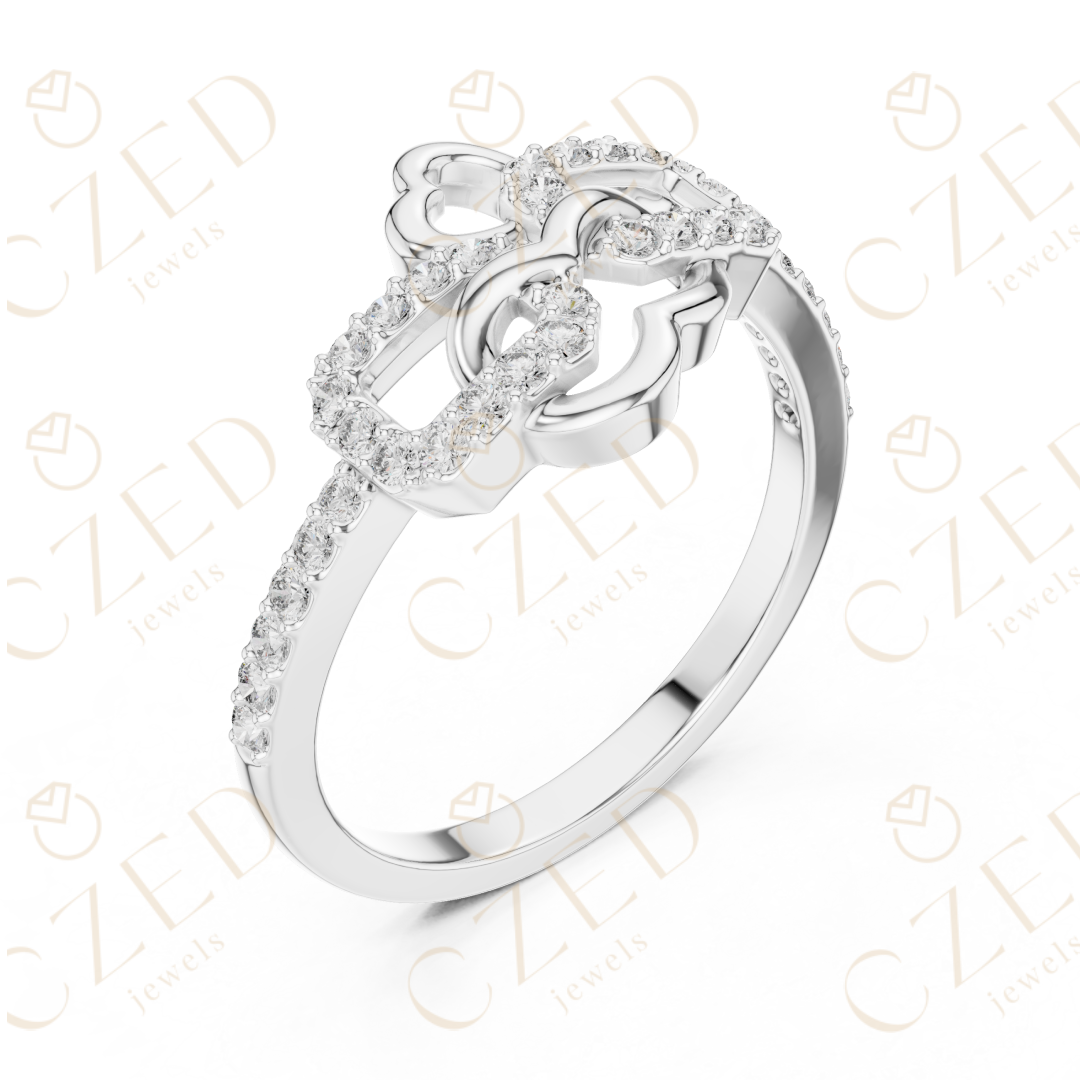 Round Cut Diamond Chain Heart Link Band Ring