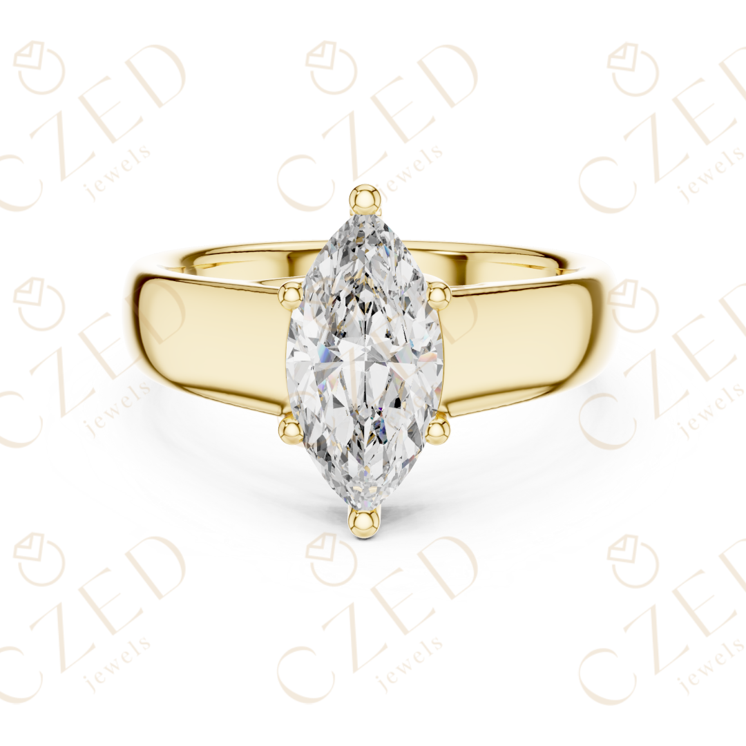 Marquise Cut Solitaire Diamond Engagement Ring with Elegant Tapered Band