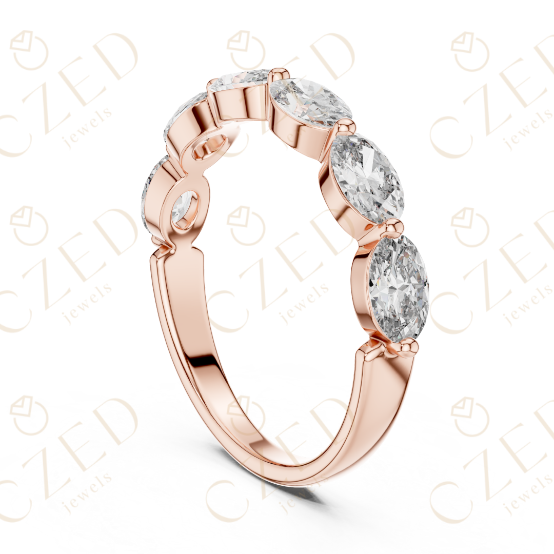 Oval Cut Diamond Half Eternity Band with Prong Set Oval Diamonds