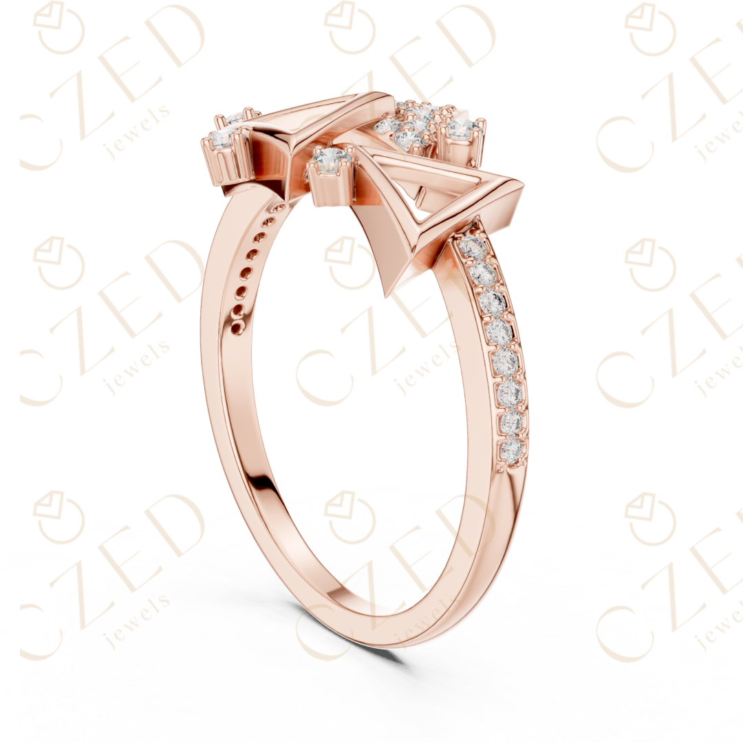 Geometric Triangle Cluster Diamond Ring with Pavé Accents