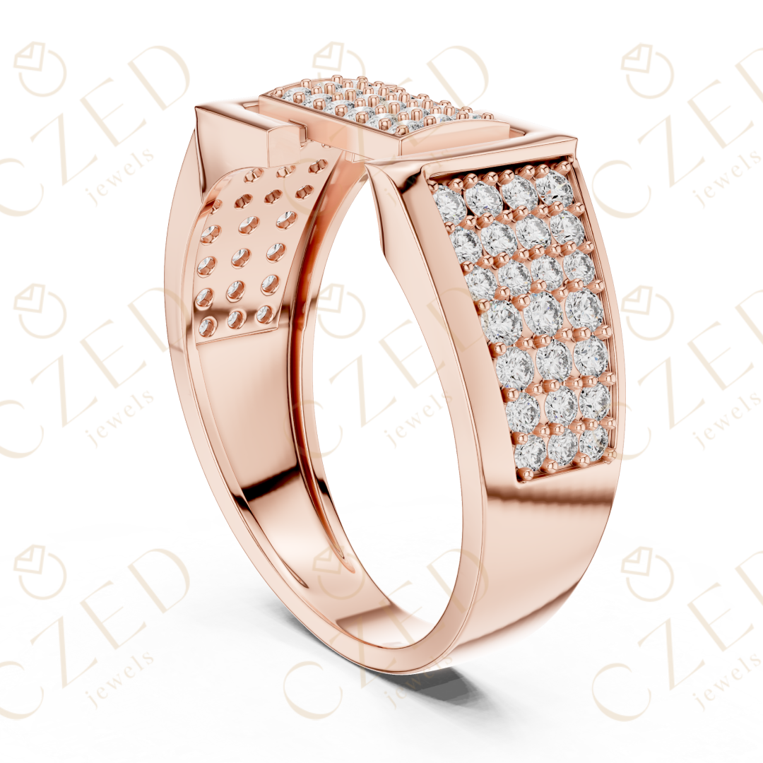 Round Cut Diamond Pavé Panel Men’s Band with Structured Frame