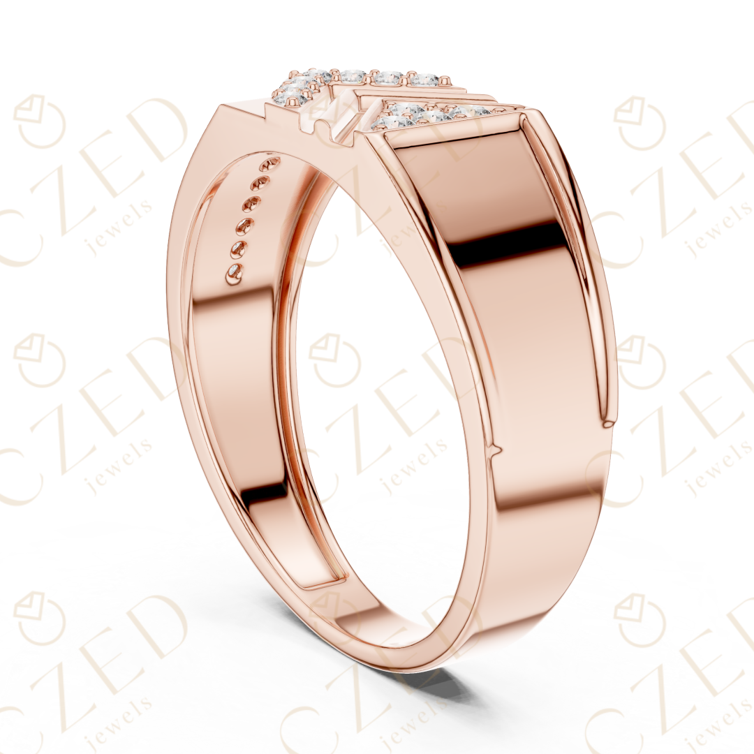 Round Cut Diamond Geometric Chevron Panel Band