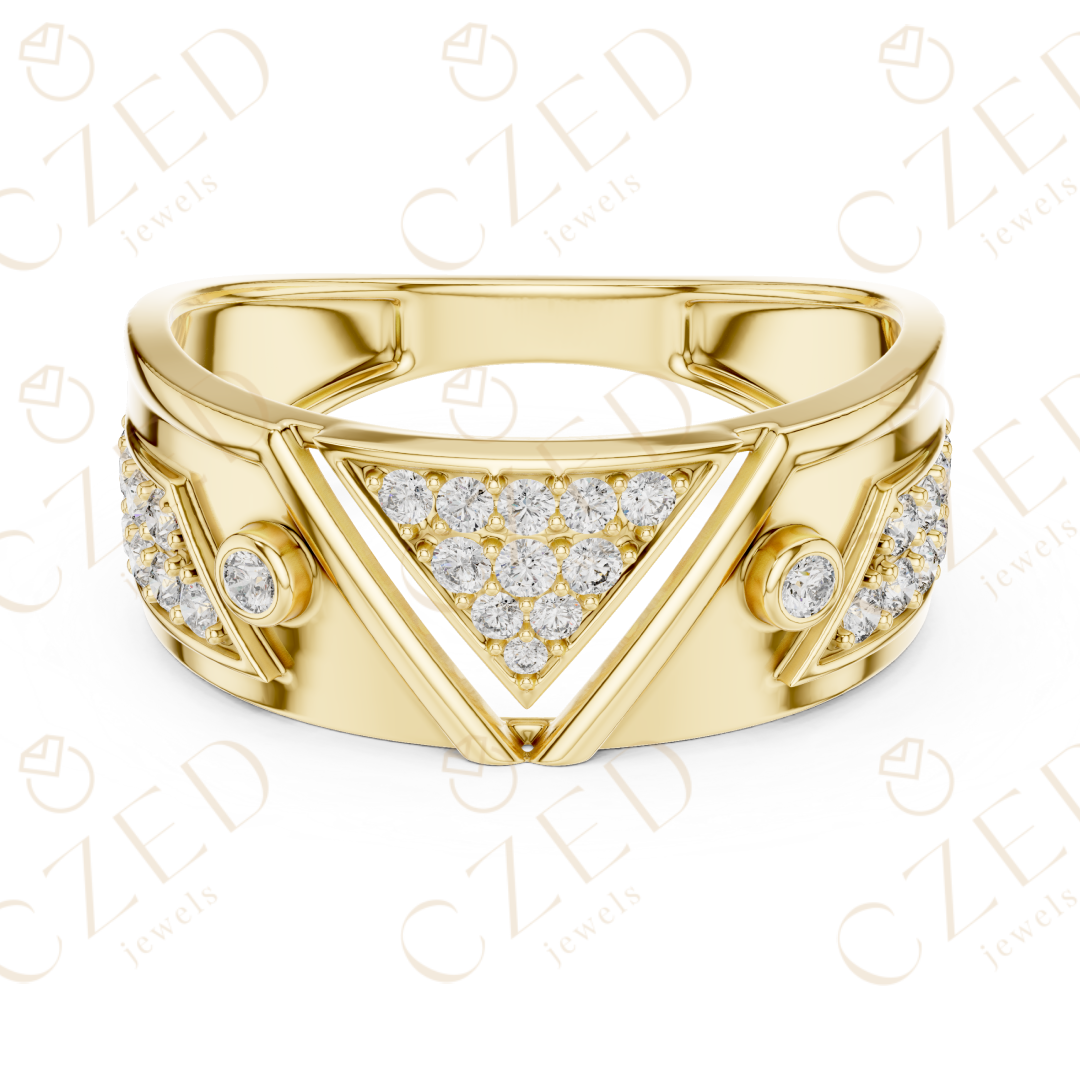 Geometric Triangle Pavé Round Cut Diamond Band Ring