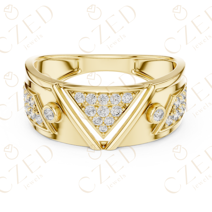 Geometric Triangle Pavé Round Cut Diamond Band Ring