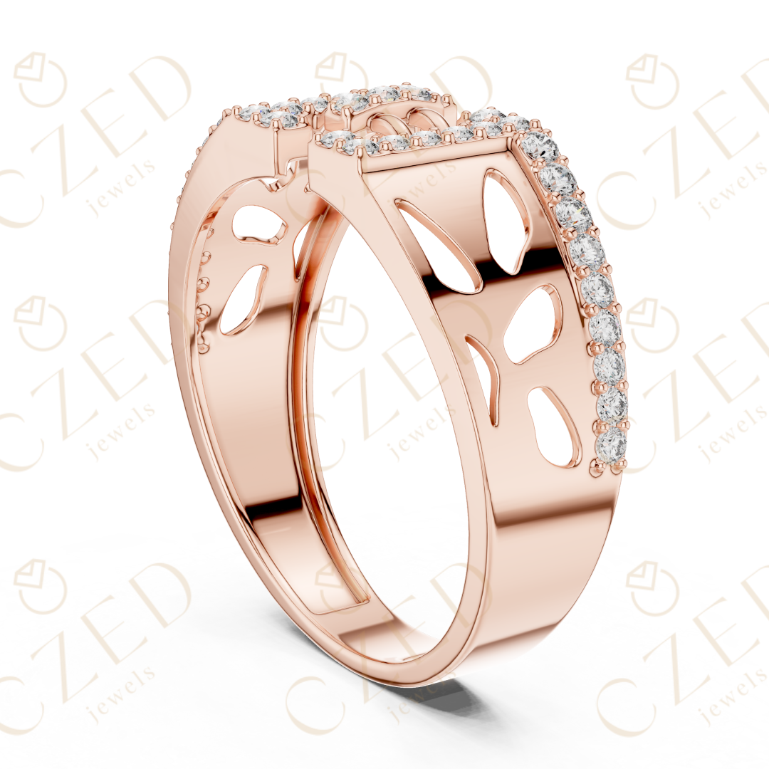 Round Cut Diamond Geometric Open Panel Band Ring