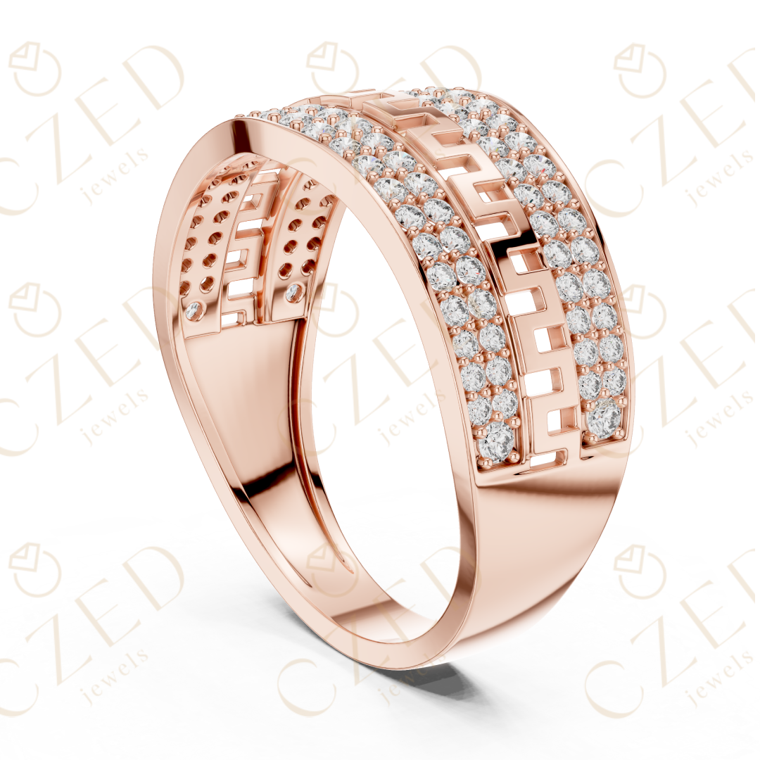 Round Cut Diamond Pavé Panel Men’s Band with Greek Key Openwork