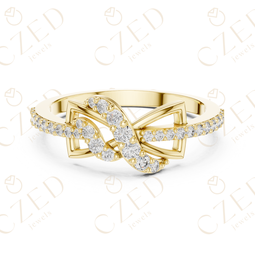 Round Cut Diamond Twist Infinity Fashion Ring with Pavé Accents