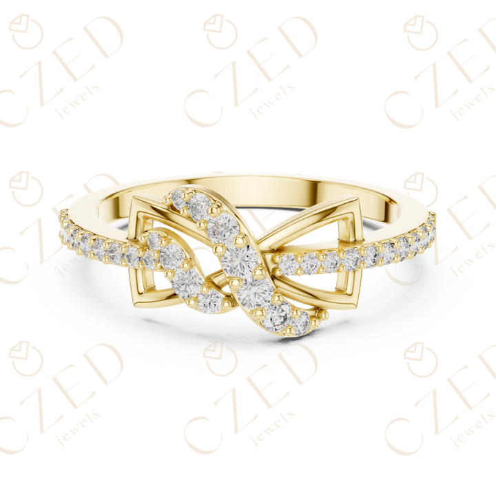 Round Cut Diamond Twist Infinity Fashion Ring with Pavé Accents