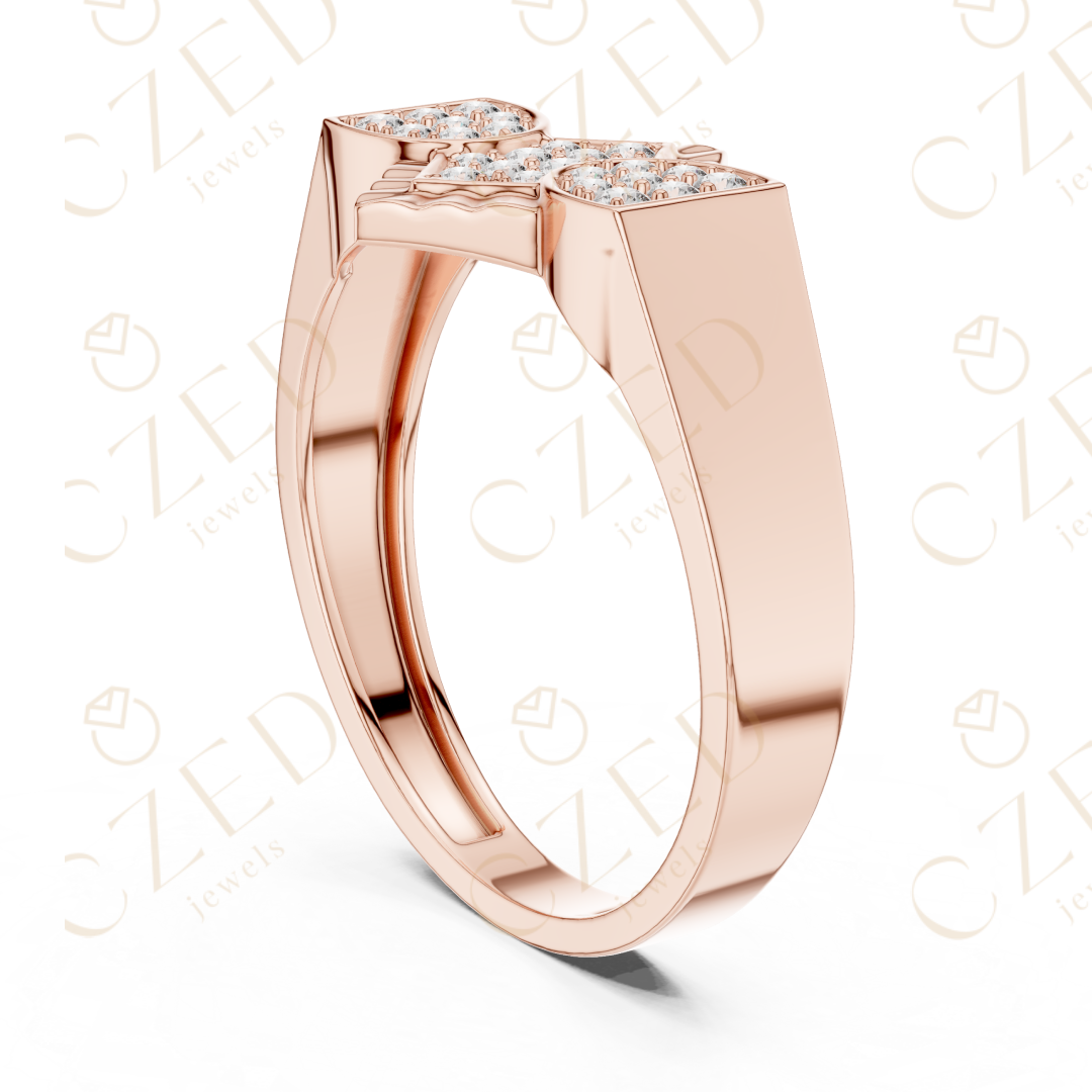 Geometric Diamond Cluster Band Ring with Pavé Panels