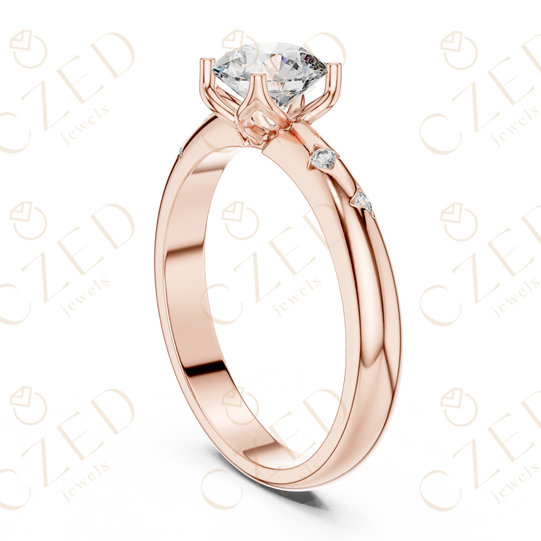 Round Brilliant Solitaire Diamond Ring with Bezel Accented Band