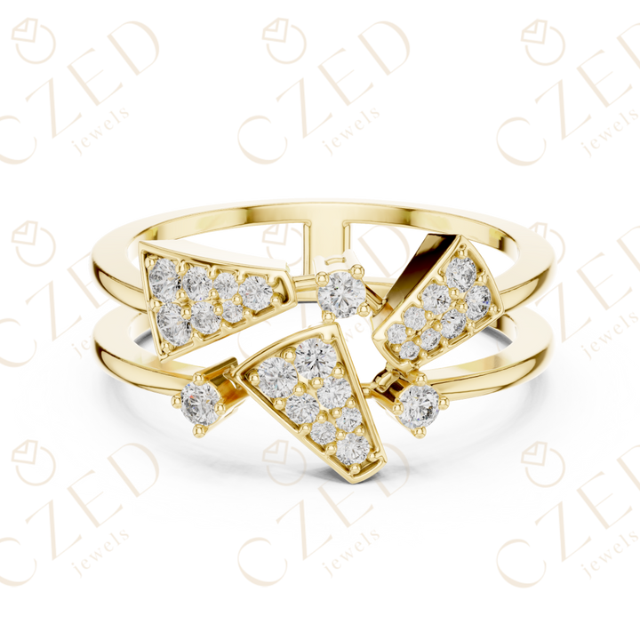 Round Cut Diamond Geometric Chevron Pavé Stackable Ring