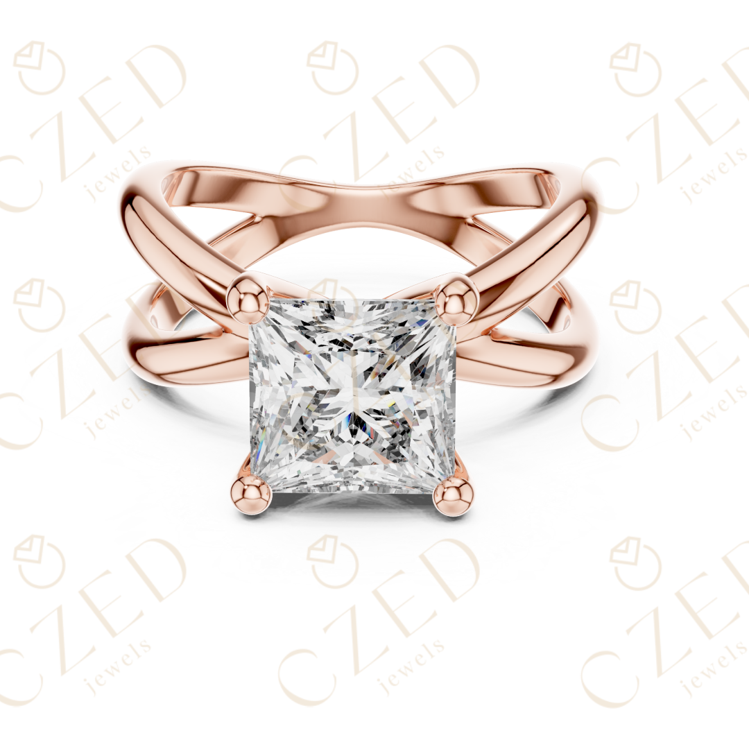 Princess Cut Solitaire Diamond Ring with Elegant Twist Band