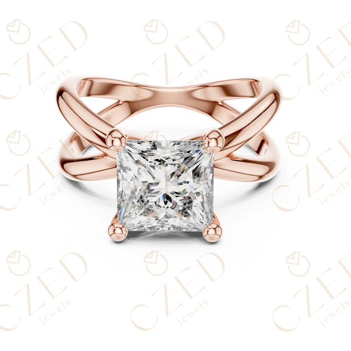 Princess Cut Solitaire Diamond Ring with Elegant Twist Band