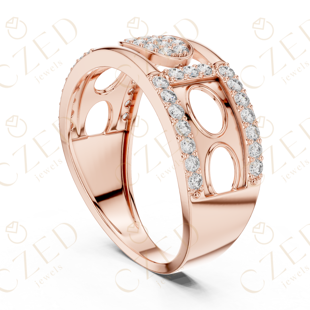 Round Cut Diamond Pavé Panel Men’s Band with Openwork Design