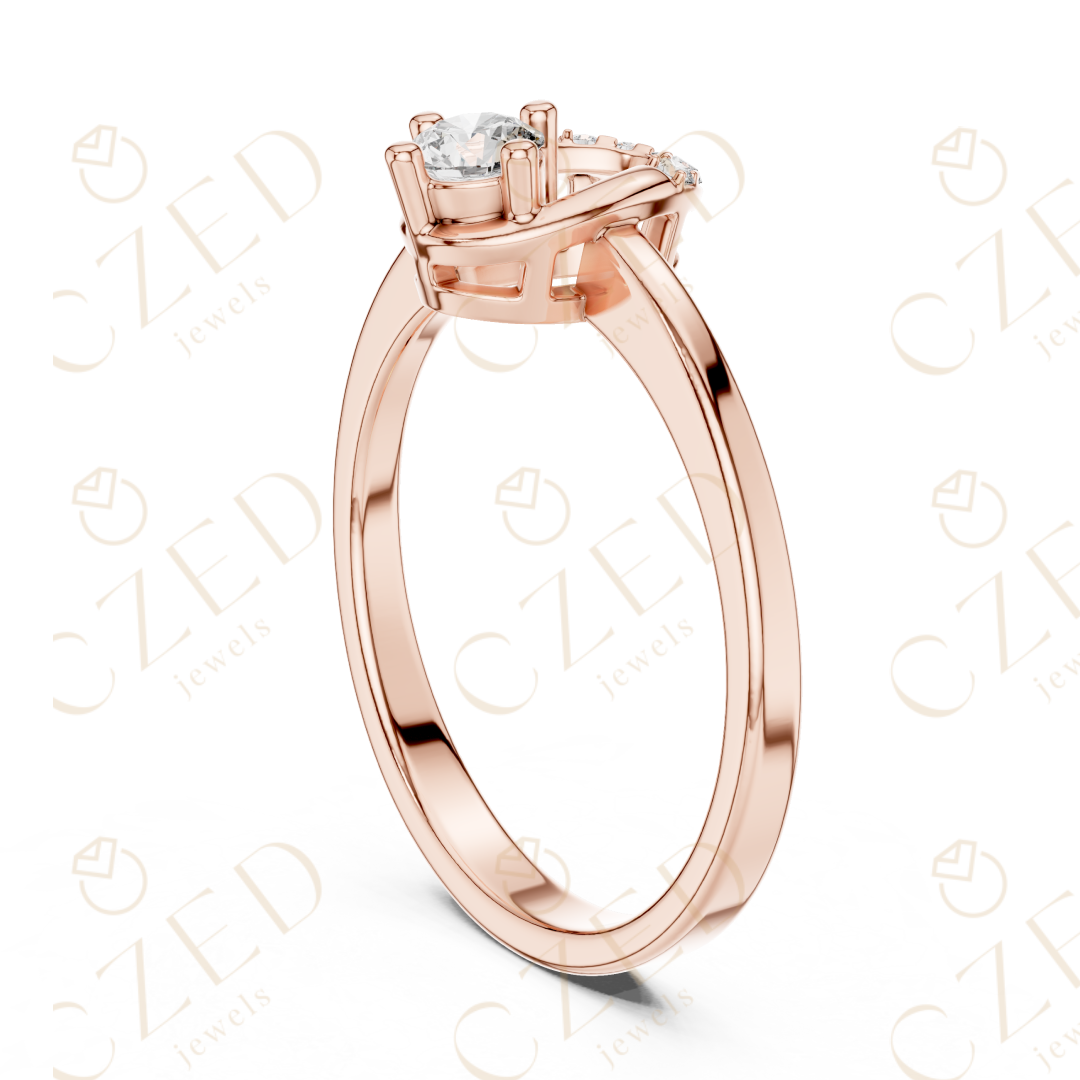 Round Brilliant Solitaire Diamond Ring with Arched Side Accent