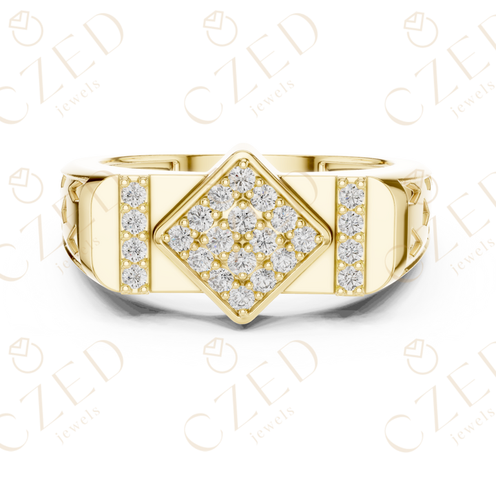 Round Cut Diamond Square Cluster Men’s Band with Pavé Side Panels