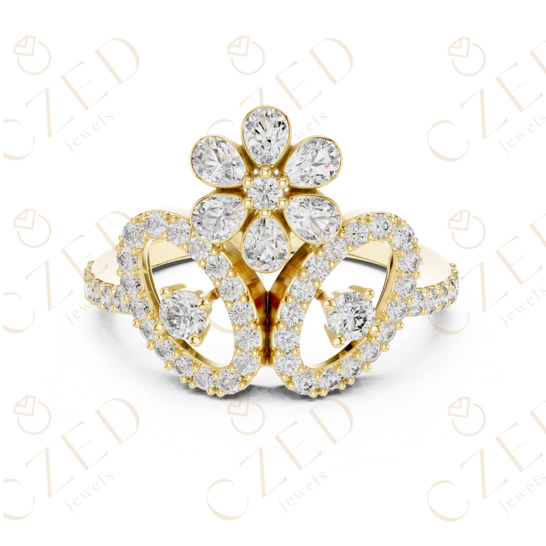 Floral Halo Round Cut Diamond Statement Ring