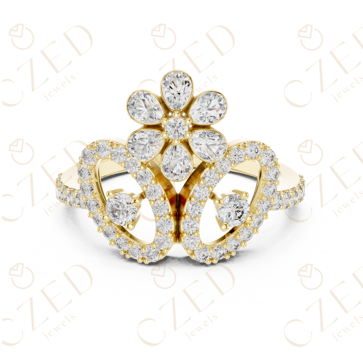 Floral Halo Round Cut Diamond Statement Ring