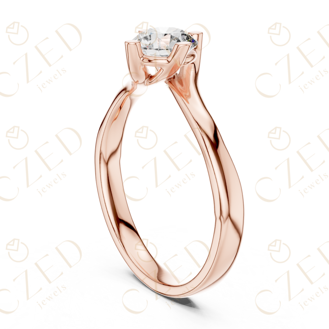 Round Brilliant Solitaire Diamond Ring with Sculpted Twist Band