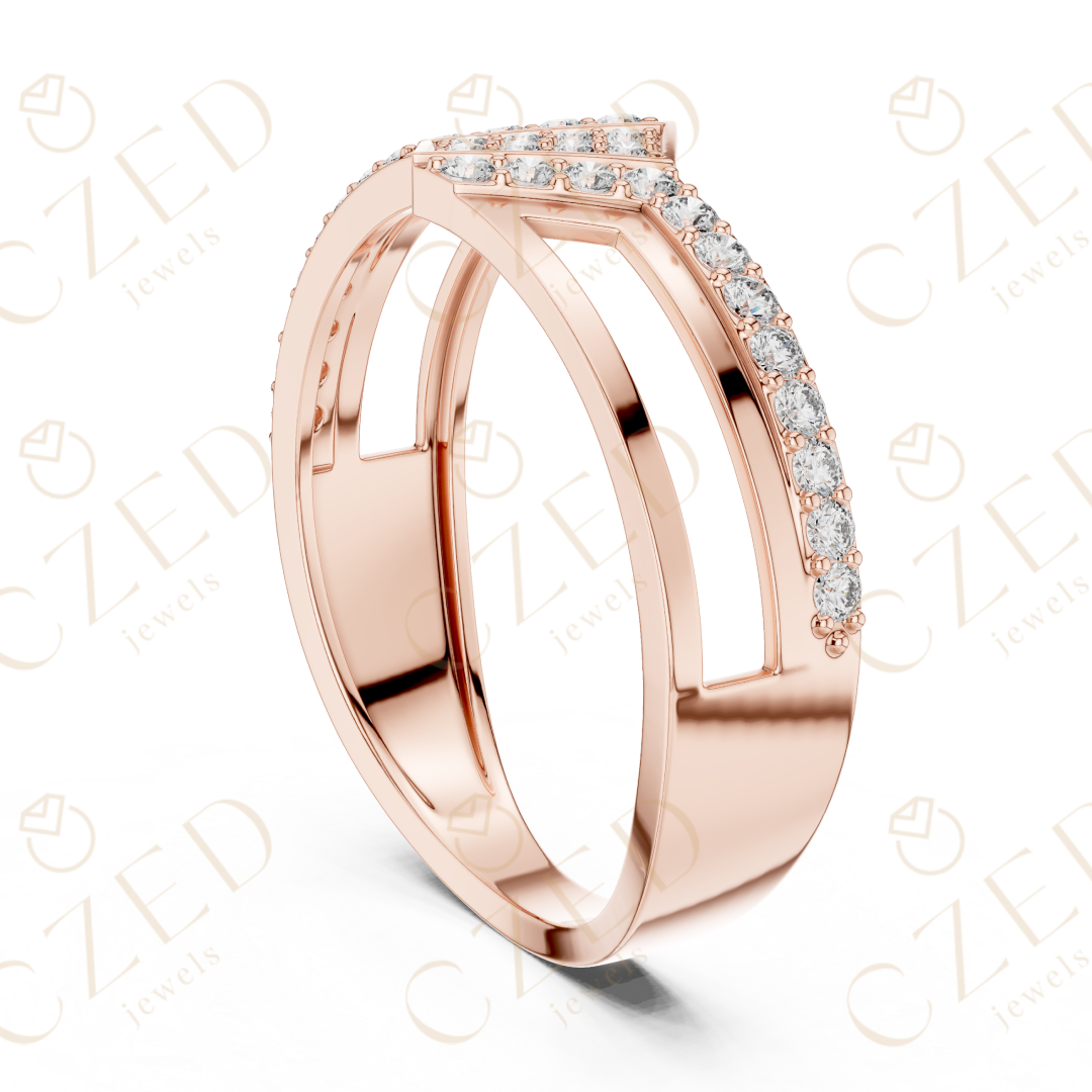 Round Cut Diamond Geometric Panel Band with Pavé Accents