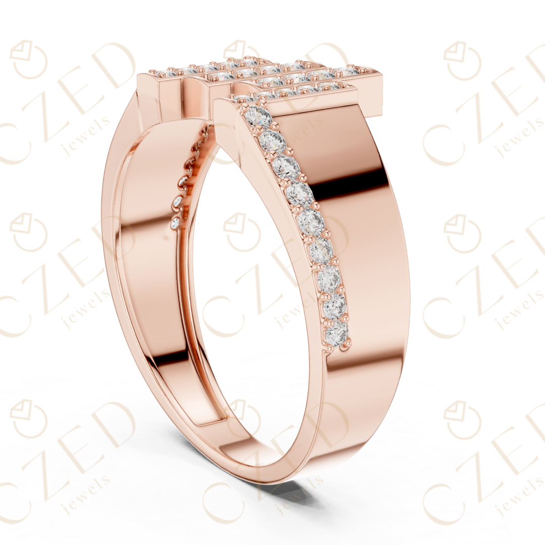 Round Brilliant Diamond Geometric Step Panel Band Ring