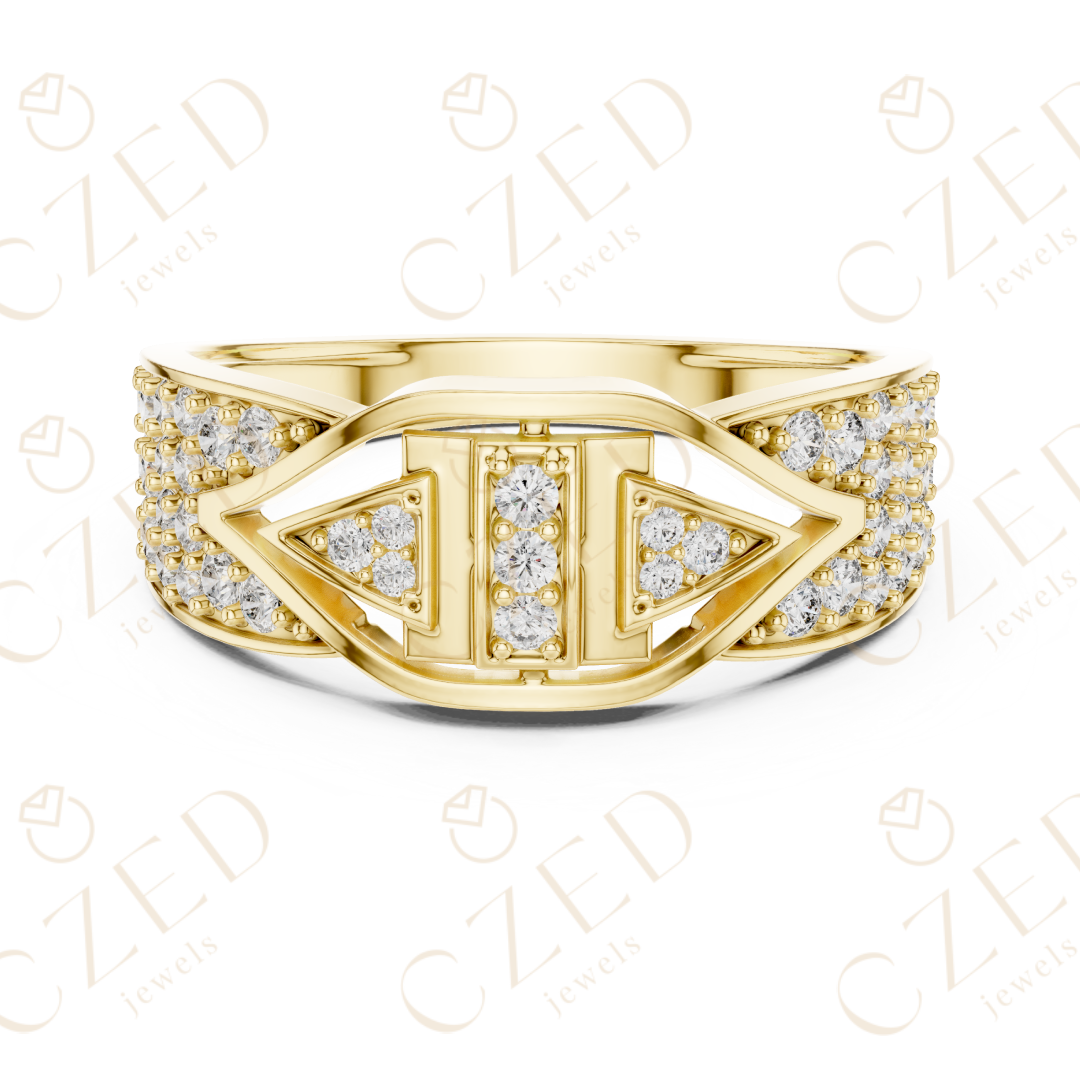Round Cut Diamond Geometric Pavé Panel Band
