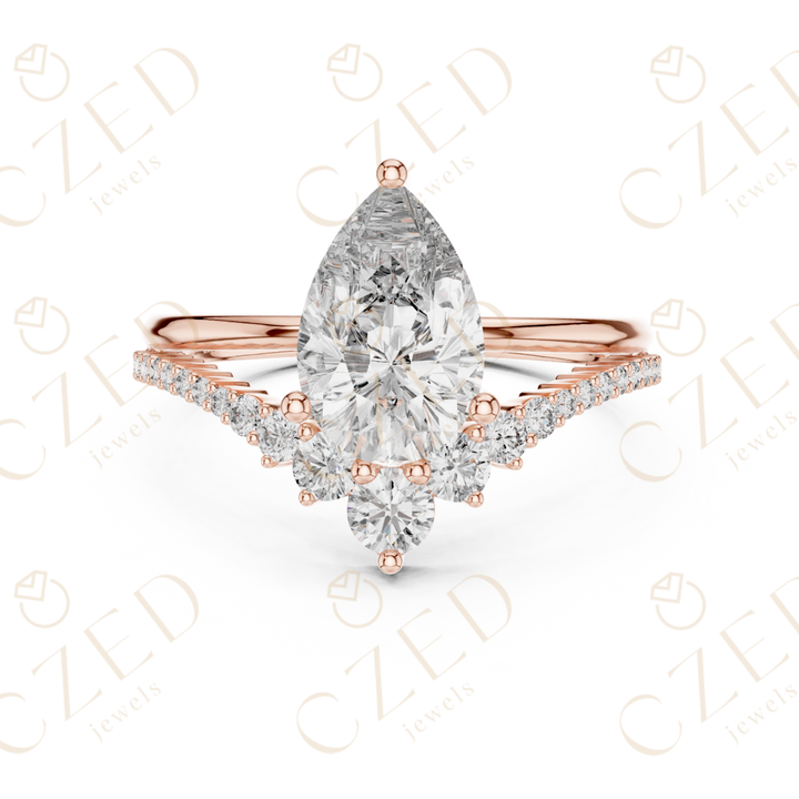 Pear Cut Diamond Engagement Ring with Round Side Stones
