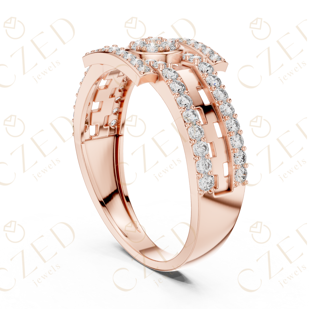 Round Brilliant Diamond Halo Panel Band Ring