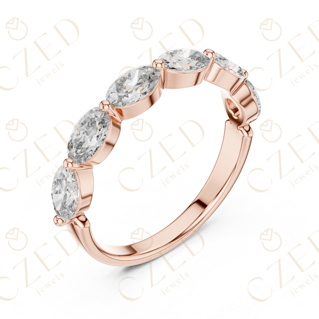 Oval Cut Diamond Half Eternity Band with Prong Set Oval Diamonds