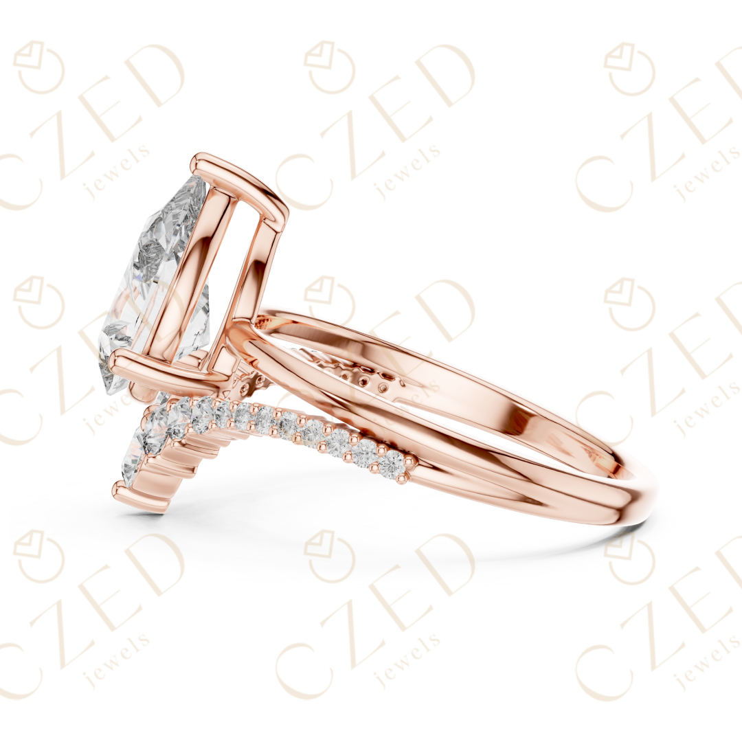 Pear Cut Diamond Engagement Ring with Round Side Stones