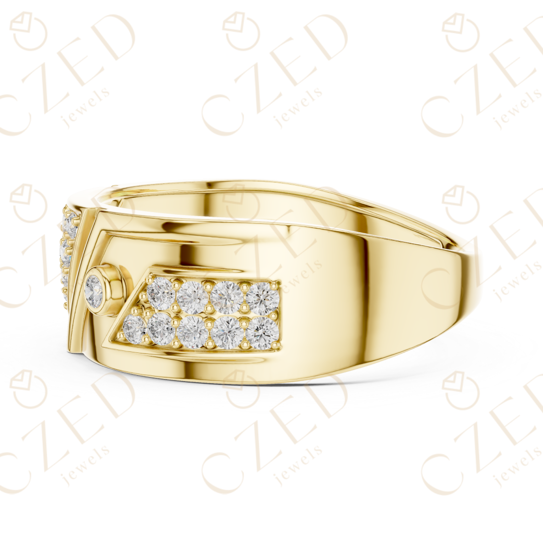 Geometric Triangle Pavé Round Cut Diamond Band Ring