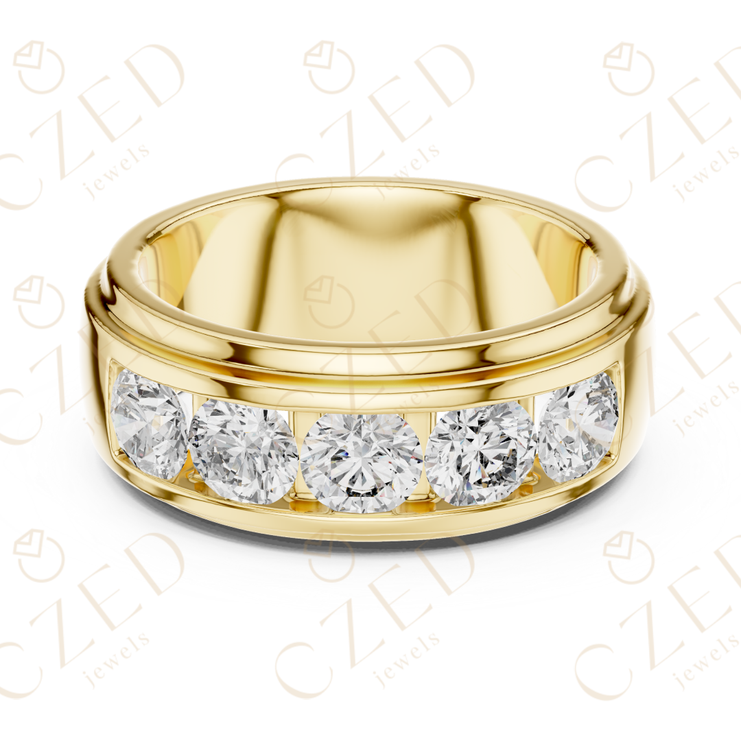Round Brilliant Channel Set Diamond Men’s Band with Bold Symmetry