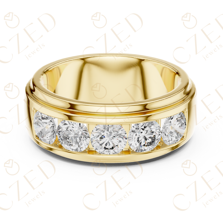 Round Brilliant Channel Set Diamond Men’s Band with Bold Symmetry