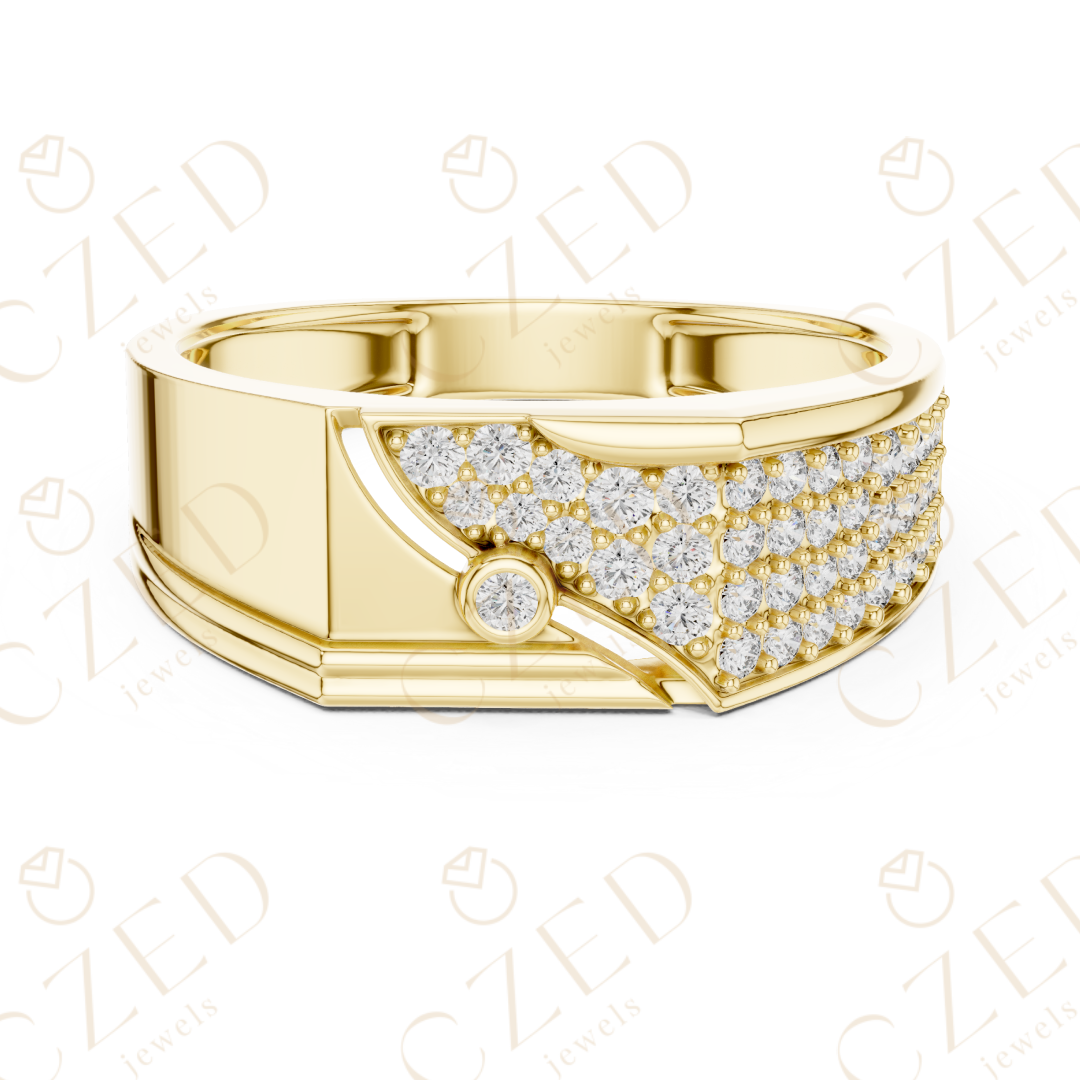 Round Brilliant Diamond Pavé Panel Geometric Band Ring