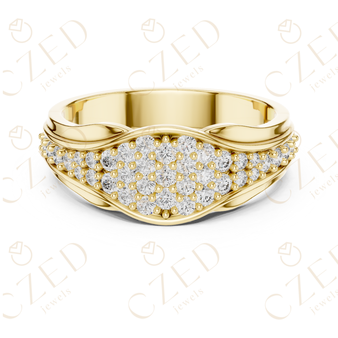 Round Brilliant Pavé Diamond Wave Band with Contoured Silhouette