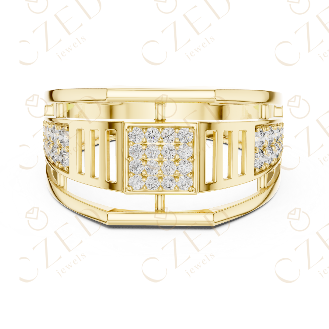 Round Cut Diamond Pavé Panel Men’s Band with Geometric Openwork