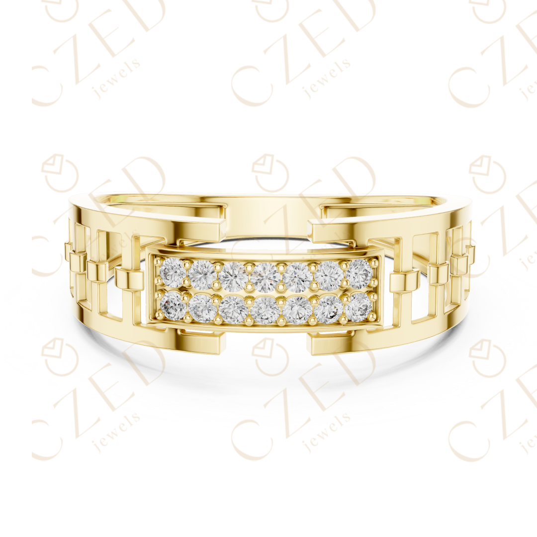 Round Cut Diamond Pavé Rectangular Panel Men’s Band